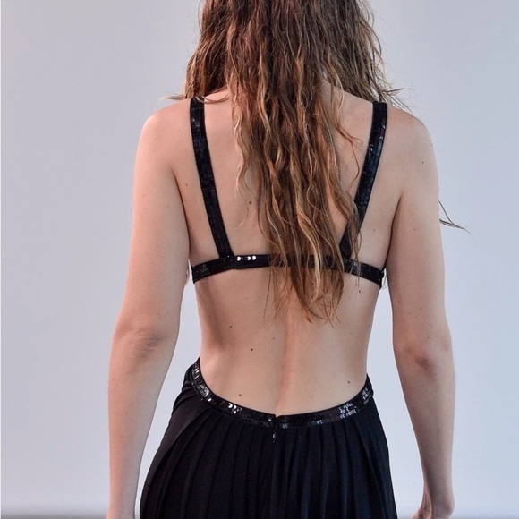 Michael Kors Collection Sequin Bikini Top Cut-out Jersey Maxi Dress Gown black - Picture 6 of 14